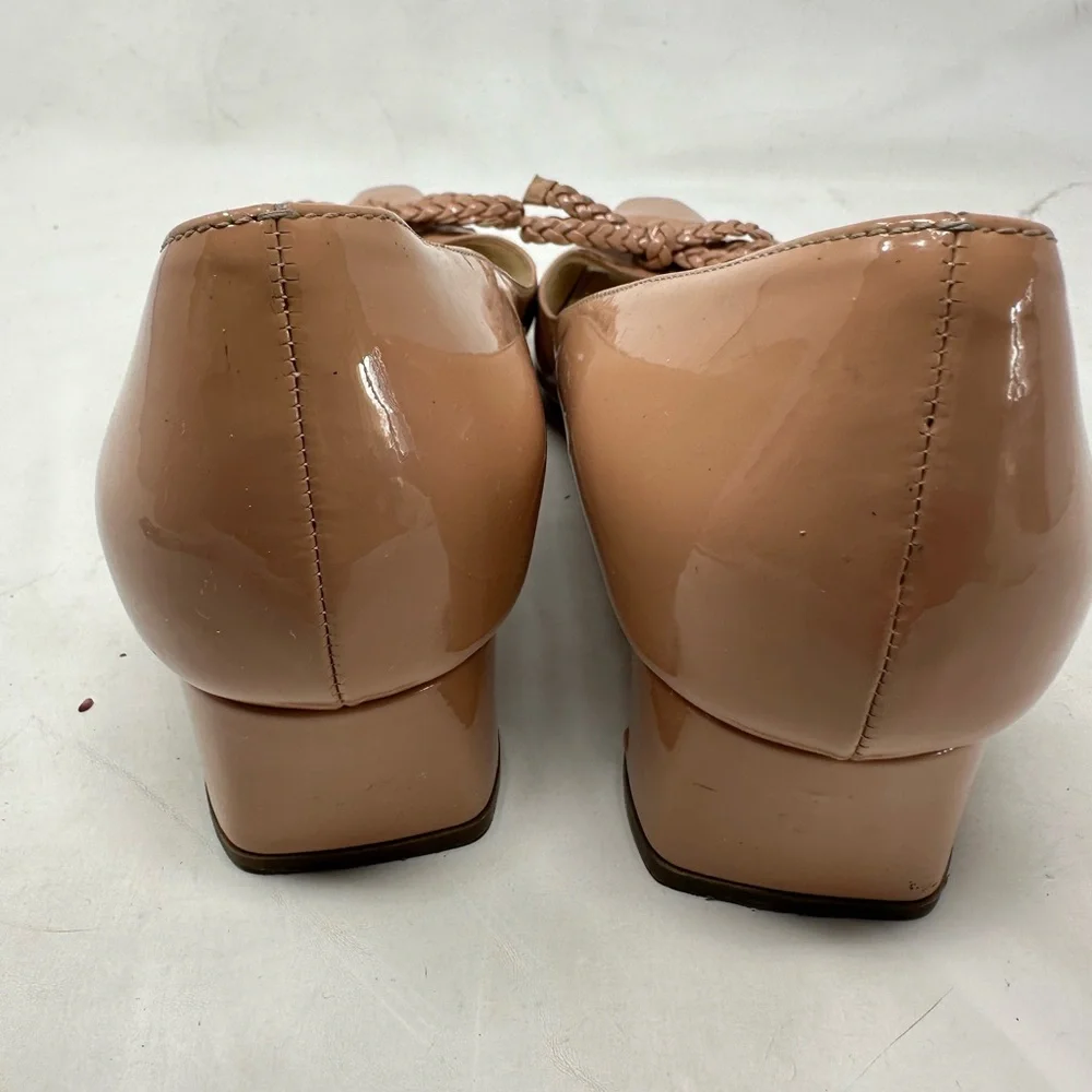 Prada Rose Patent Leather Braided Bow Kitten Heels Size 37 - Picture 5 of 13
